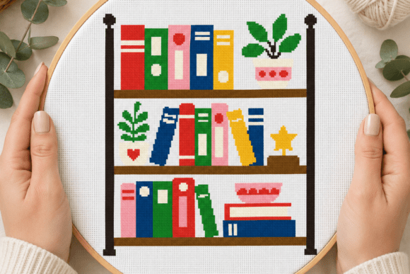 Bookshelf Cross Stitch Pattern