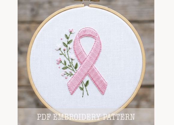 Breast Cancer Ribbon Floral Sprig