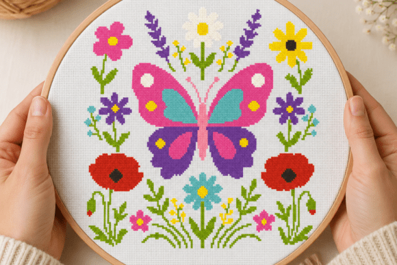 Butterfly Floral Garden Cross Stitch