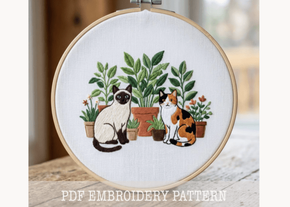 Cats and Houseplants Embroidery