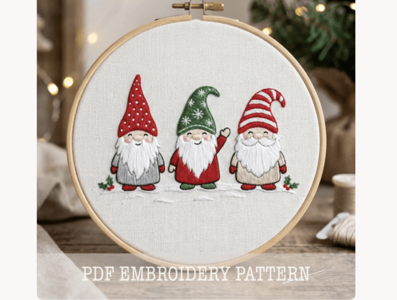Christmas Gnomes Trio Embroidery