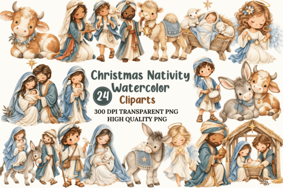 Christmas Nativity Watercolor PNG Bundle