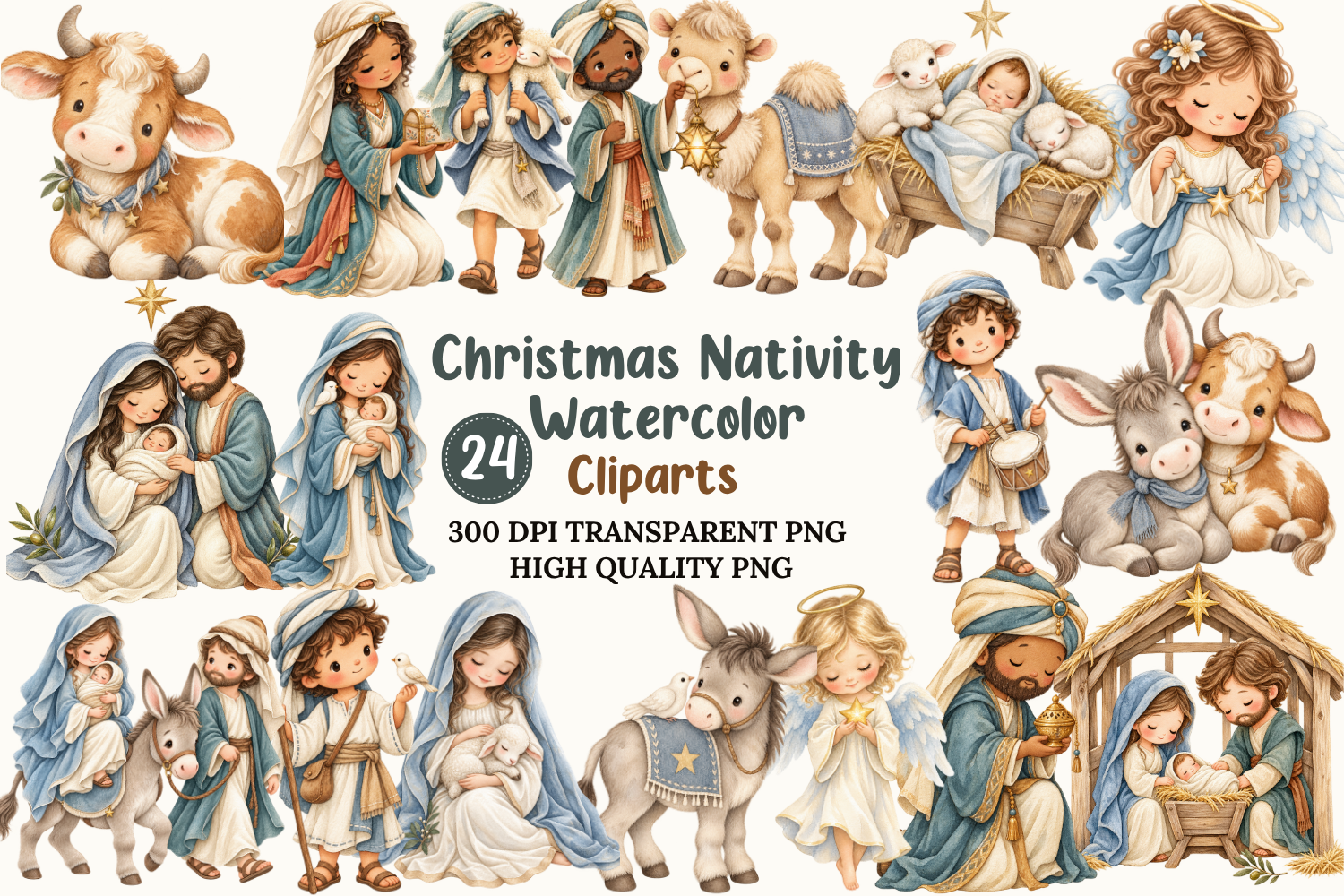 Christmas Nativity Watercolor PNG Bundle
