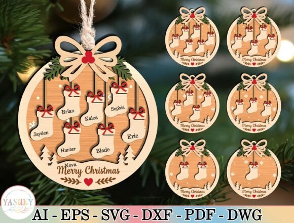 Christmas Stocking Ornament SVG Bundle (Design 1) laser cut file