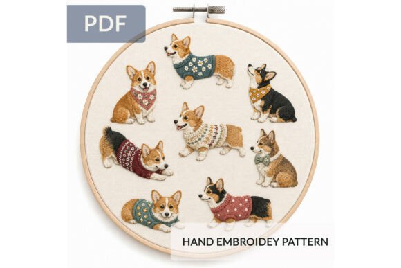 Corgi Embroidery Pattern PDF Cute Dogs