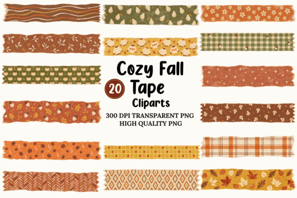 Cozy Fall Washi Tape Clipart Bundle