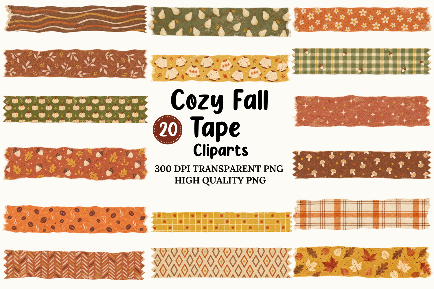 Cozy Fall Washi Tape Clipart Bundle