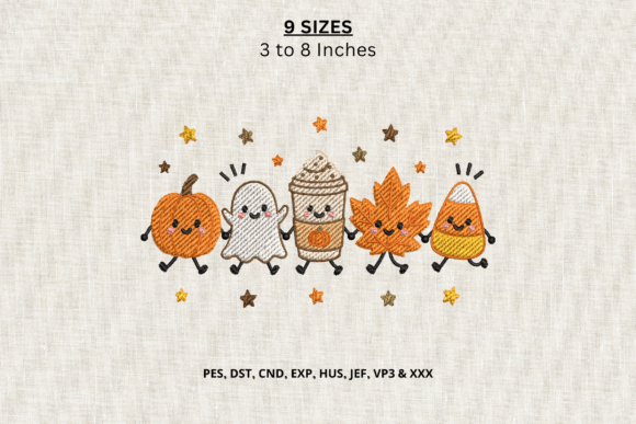 Cute Autumn Halloween Friends Embroidery