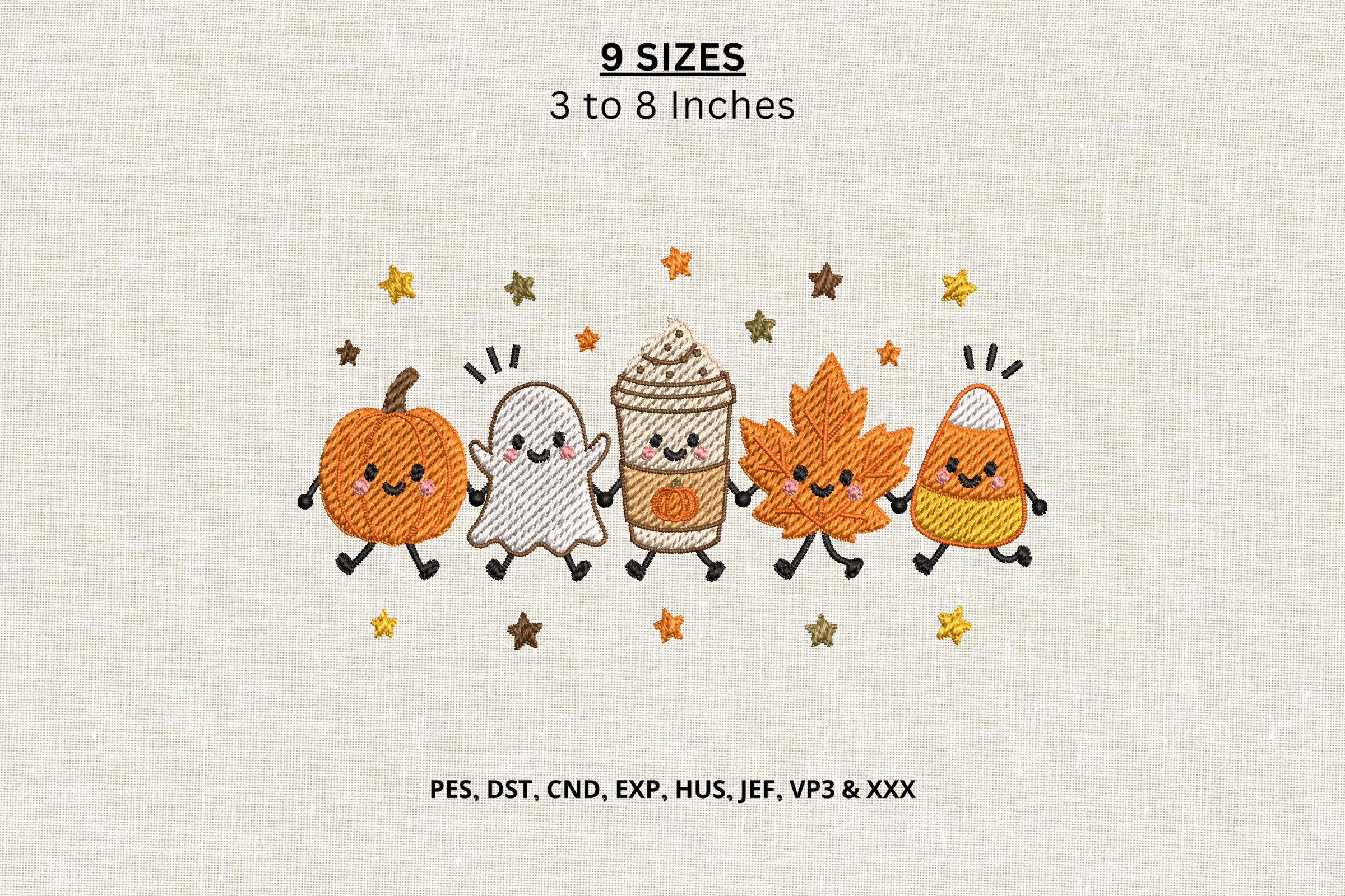 Cute Autumn Halloween Friends Embroidery