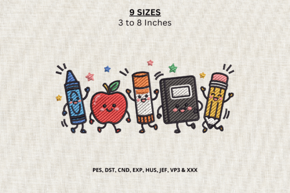 Cute Back to School Friends Embroidery