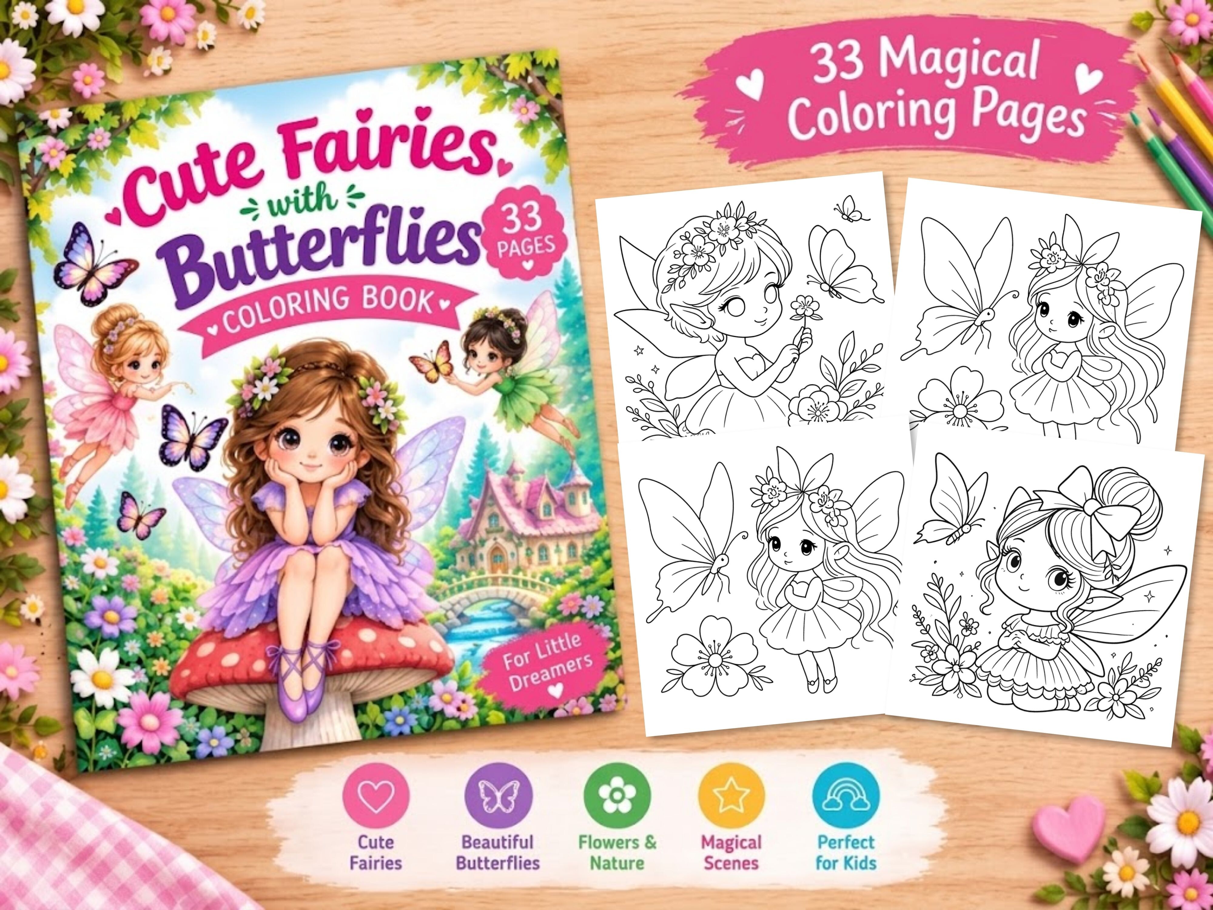 Cute Fairies & Butterflies Coloring Book