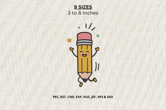 Cute Happy Pencil Machine Embroidery DST