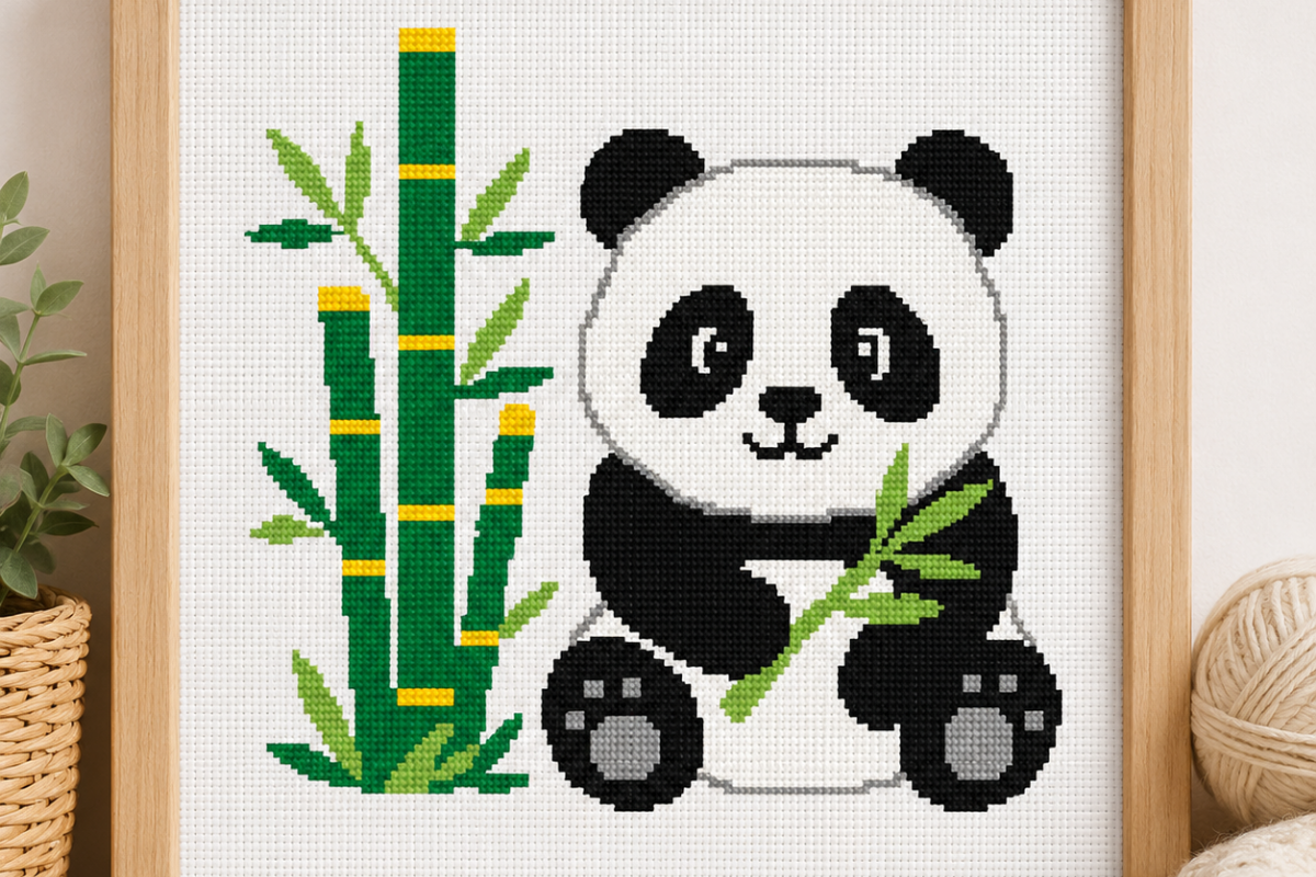Cute Panda Bamboo Cross Stitch
