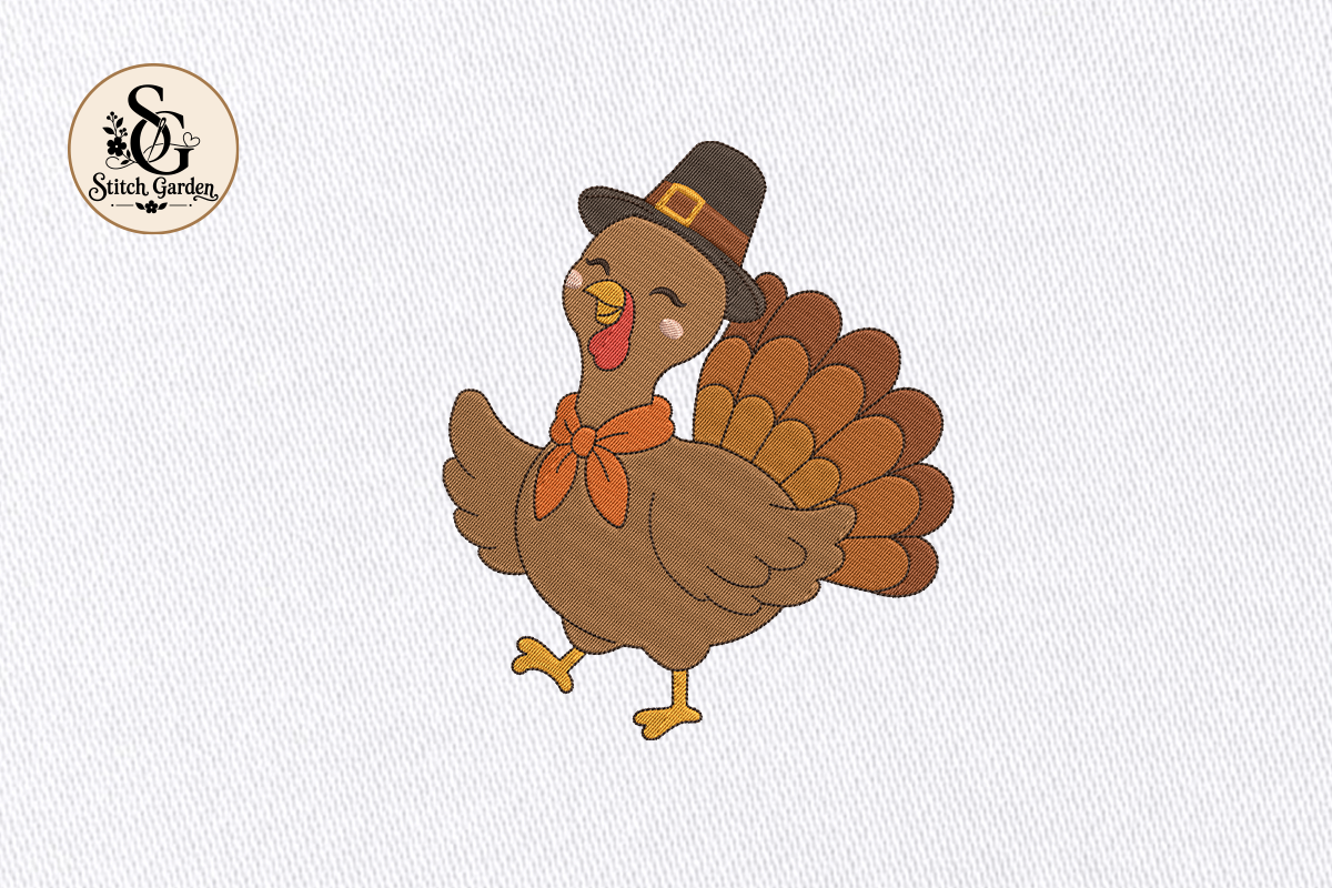 Cute Pilgrim Turkey Embroidery