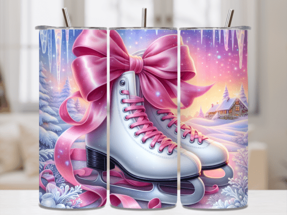 Cute Pink Ribbon Ice Skates Tumbler PNG