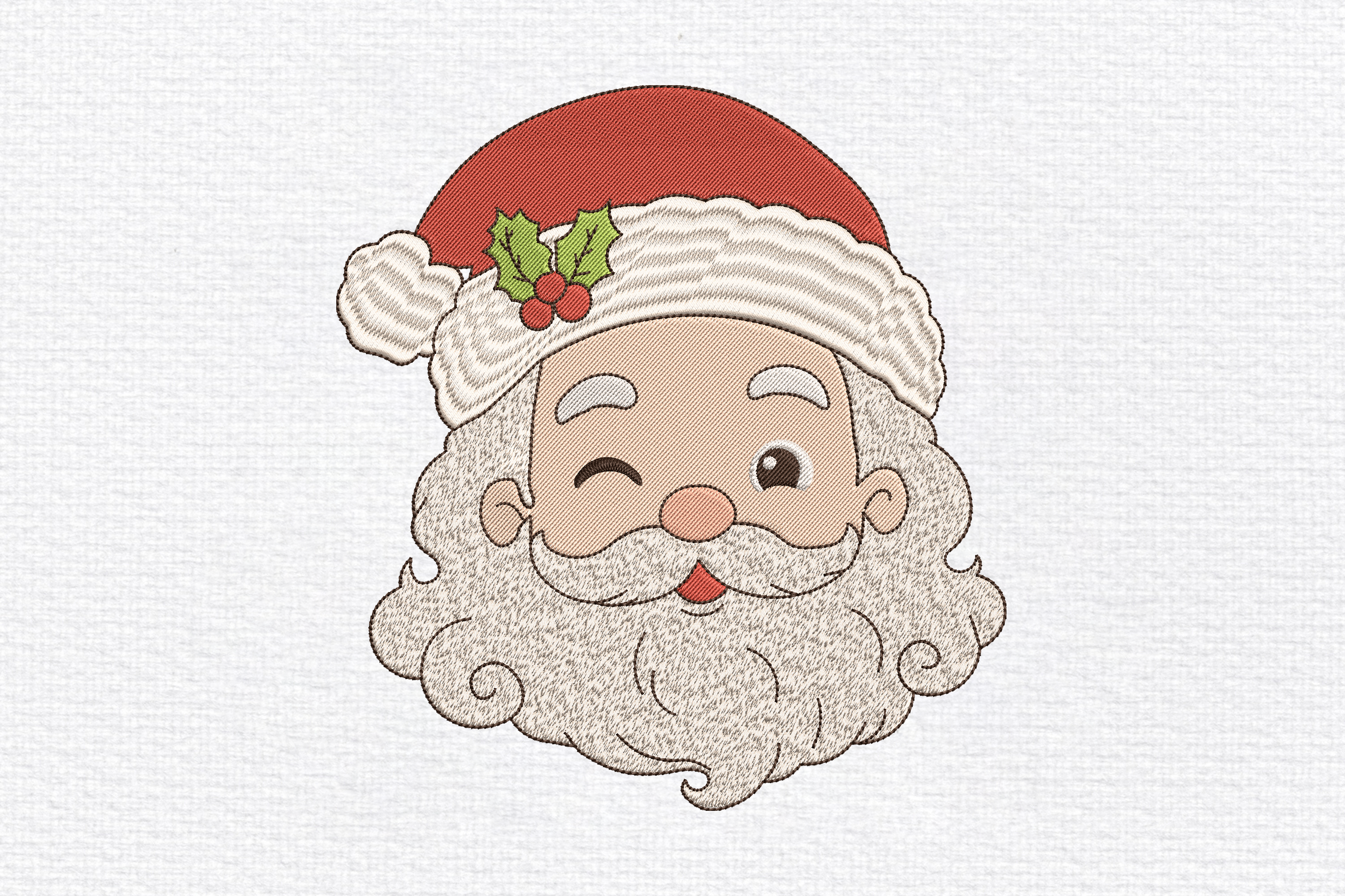 Cute Winking Santa Face Embroidery