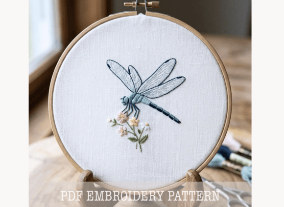Dragonfly Floral Embroidery Pattern