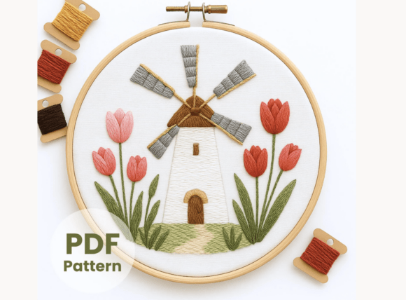 Dutch Windmill Tulip Embroidery