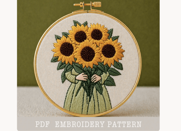 Faceless Woman Sunflower Embroidery
