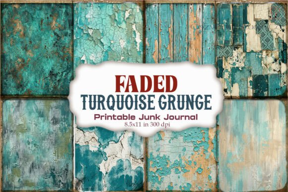 Faded Turquoise Grunge Junk Journal Page