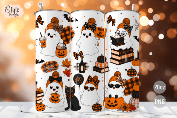Fall Ghost Halloween Tumbler Wrap PNG