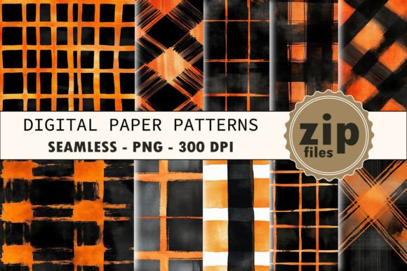 Fall Orange & Black Tartan Plaid Pattern