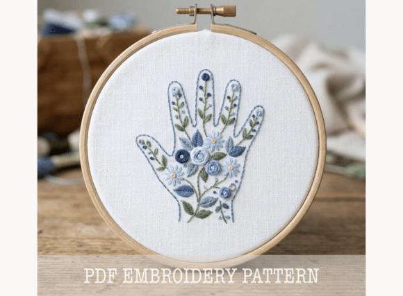 Floral Hand Embroidery Pattern Blue