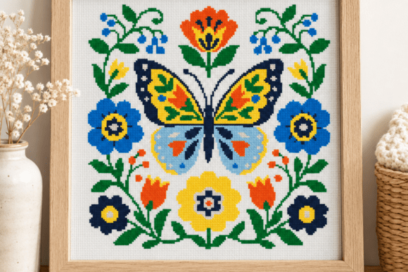 Folk Butterfly Garden Cross Stitch