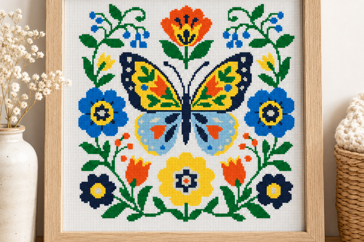 Folk Butterfly Garden Cross Stitch