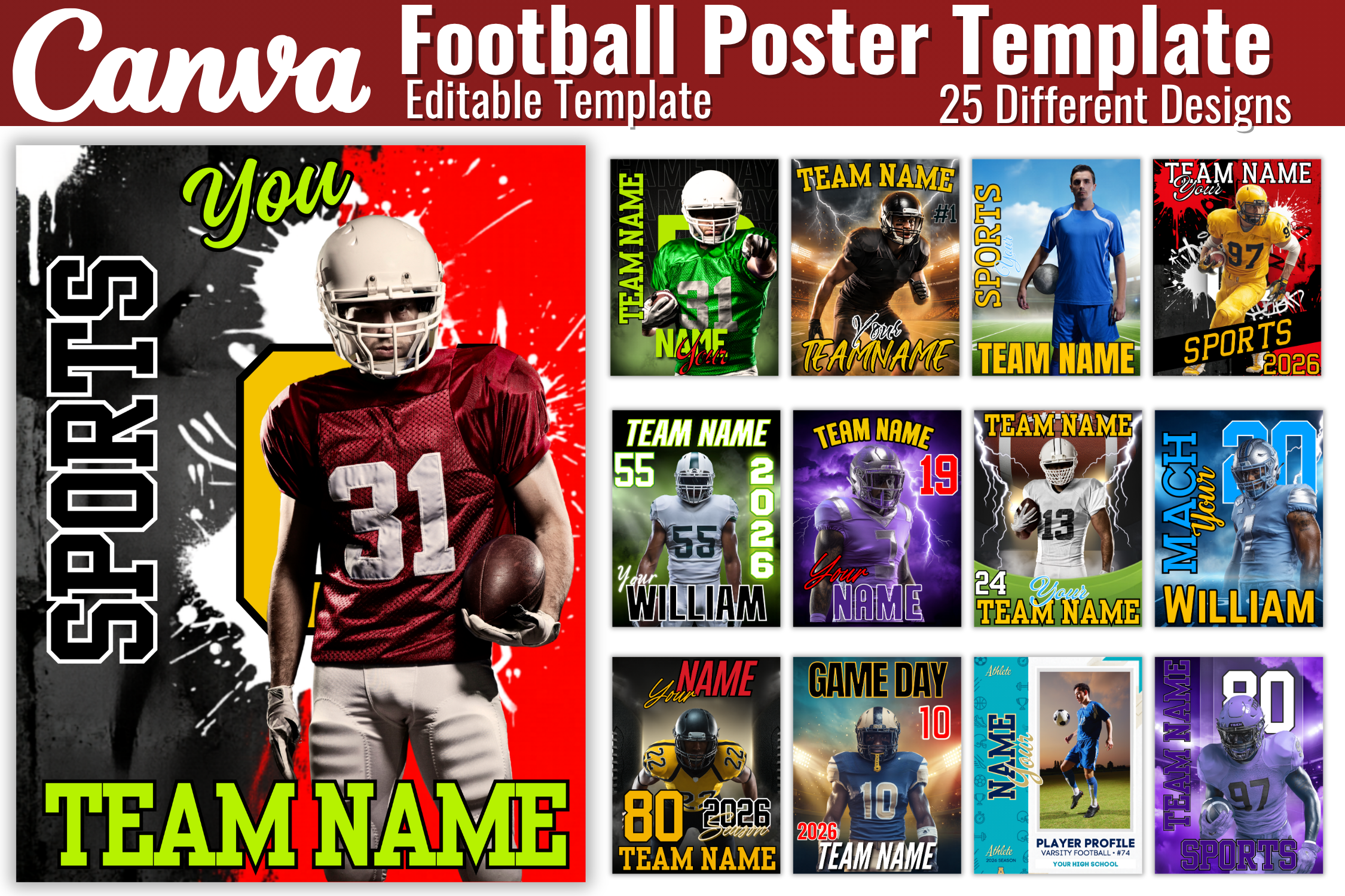 Football Poster Canva Editable Template