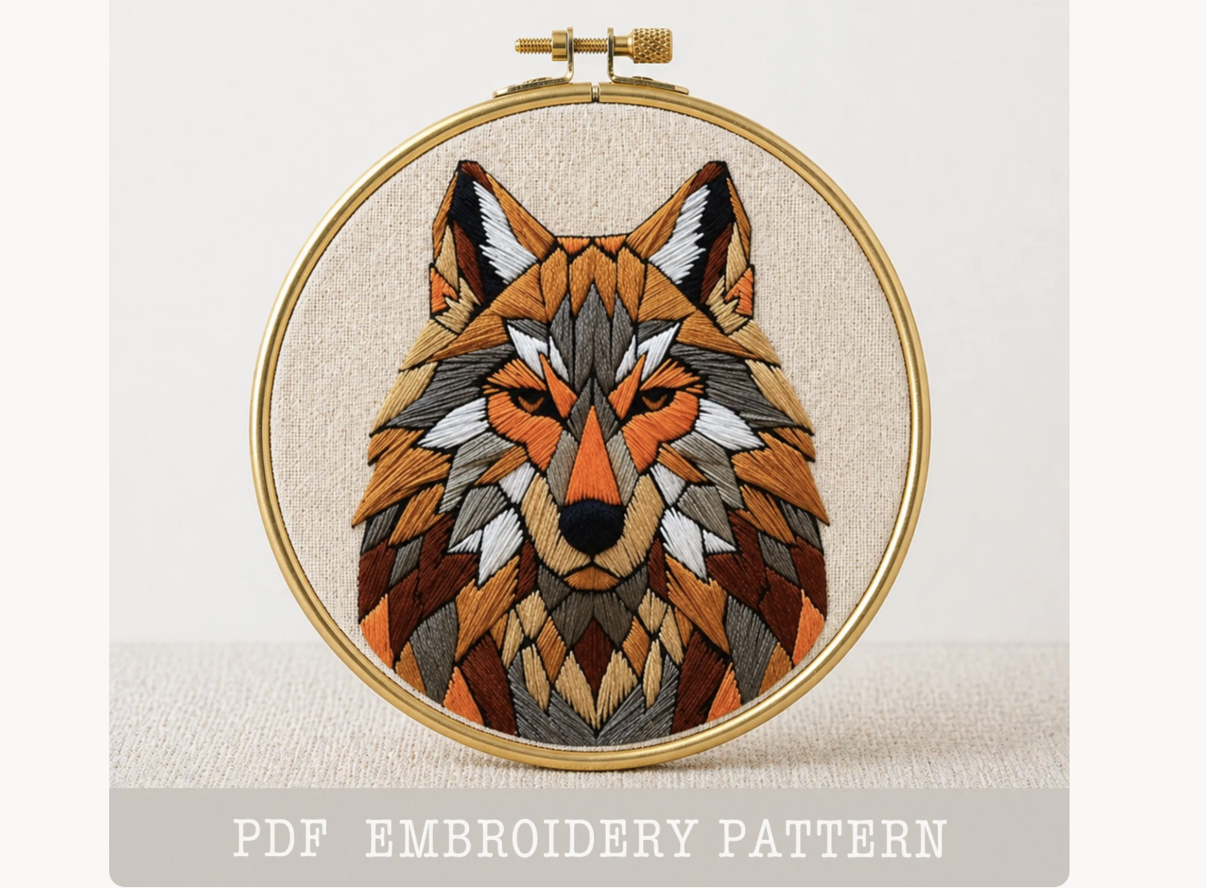 Geometric Wolf Head Embroidery