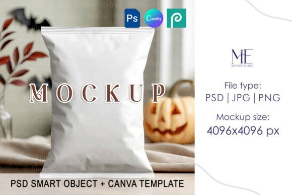 Halloween Chip Bag Mockup, Snack Packagi