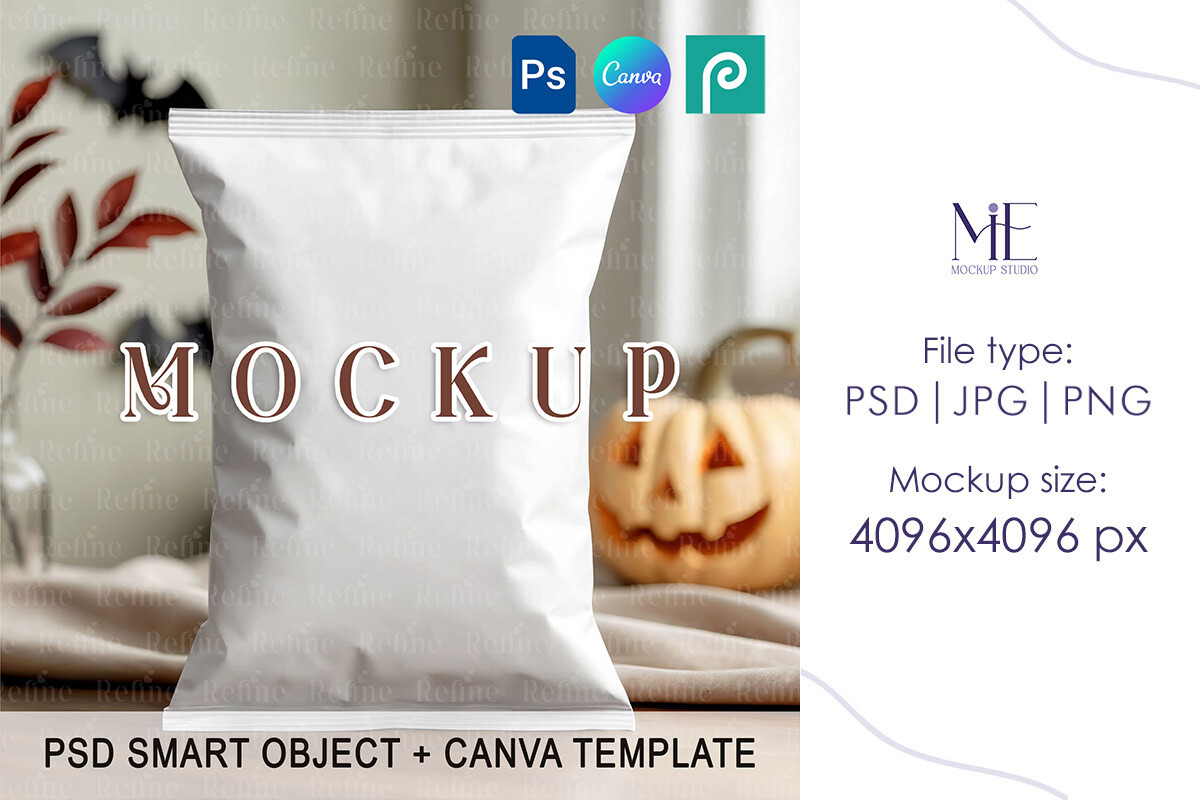 Halloween Chip Bag Mockup, Snack Packagi