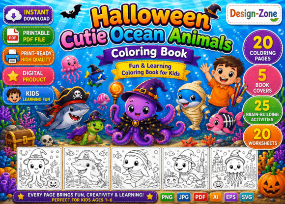Halloween Cutie Ocean Animals Coloring