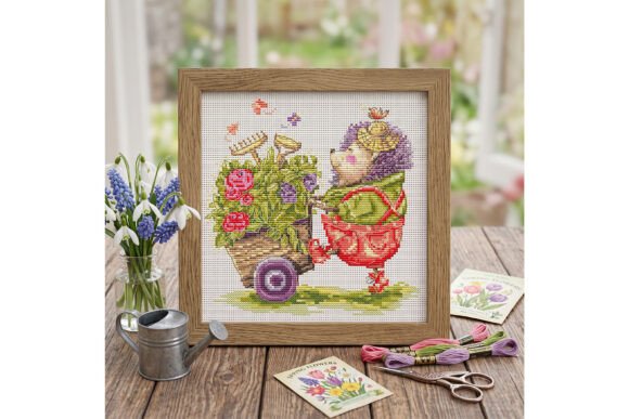 Hedgehog Wheelbarrow Flower Cross Stitch