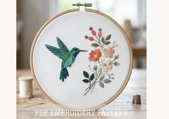 Hummingbird Floral Embroidery Pattern