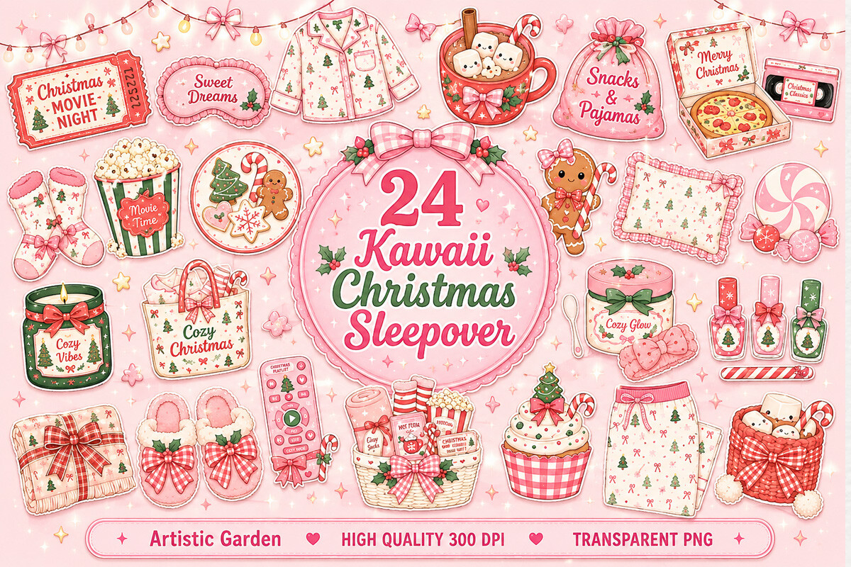 Kawaii Christmas Sleepover Clipart