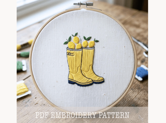 Lemon Rain Boots Embroidery Pattern