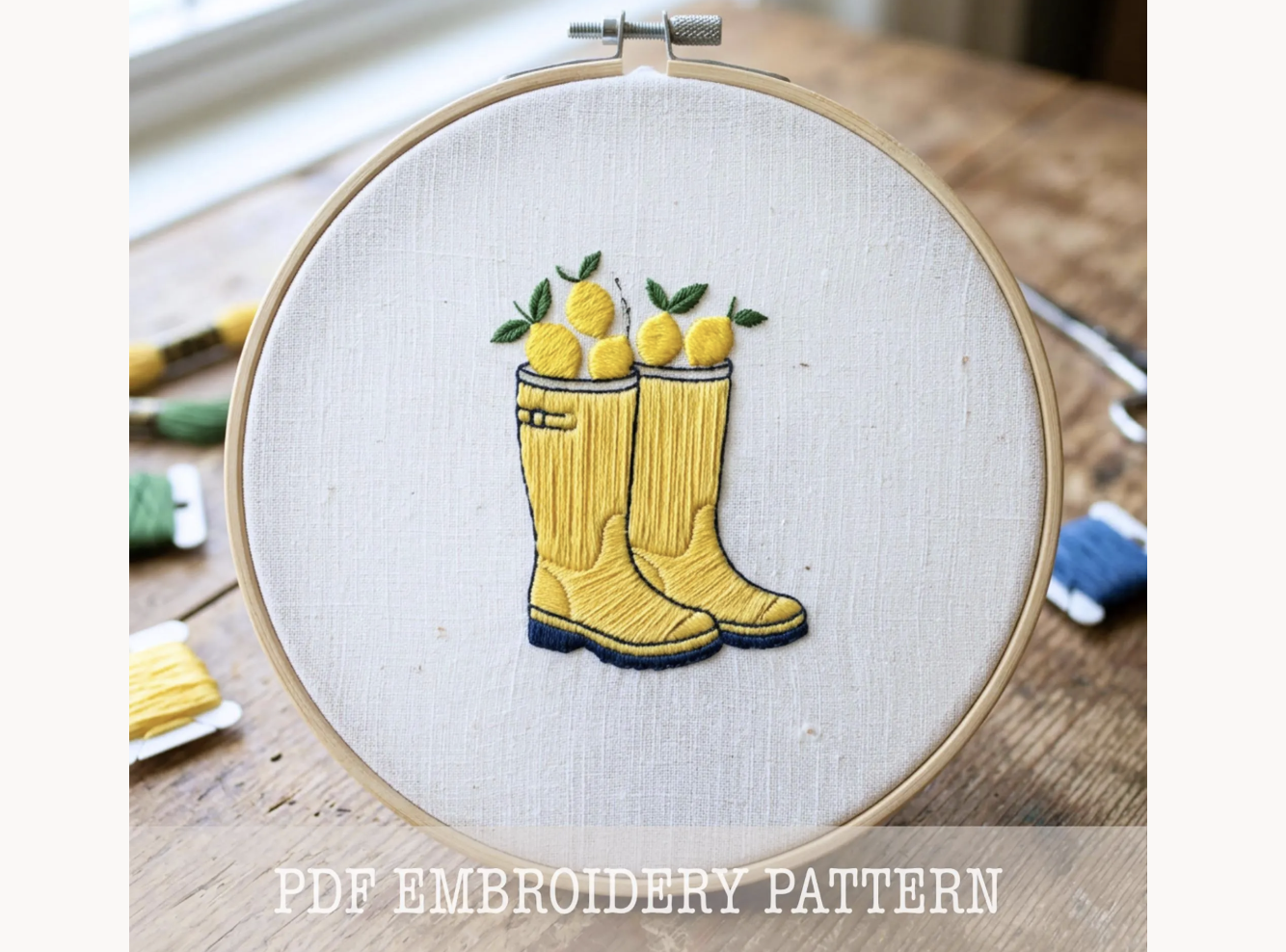 Lemon Rain Boots Embroidery Pattern