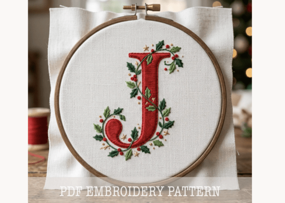 Letter J Christmas Embroidery Pattern
