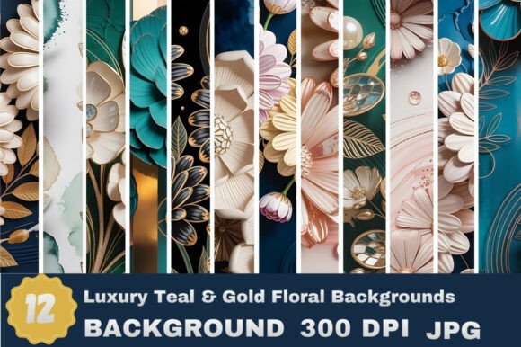 Luxury Teal & Gold Floral Backgrounds