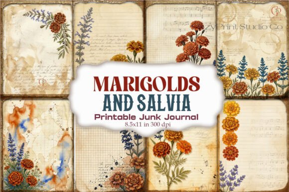 Marigolds and Salvia Junk Journal Pages