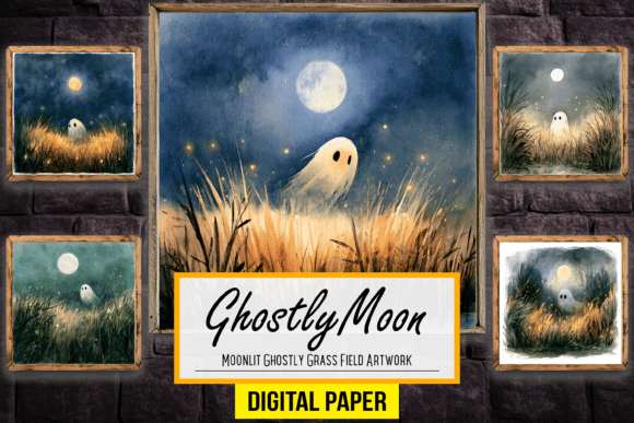 Moonlit Ghostly Grass Field Artwork