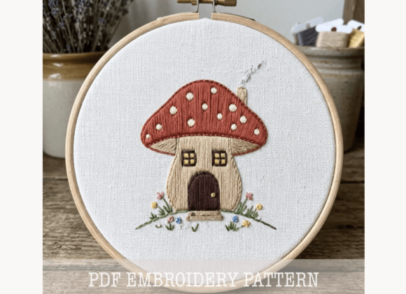 Mushroom Cottage Embroidery Pattern