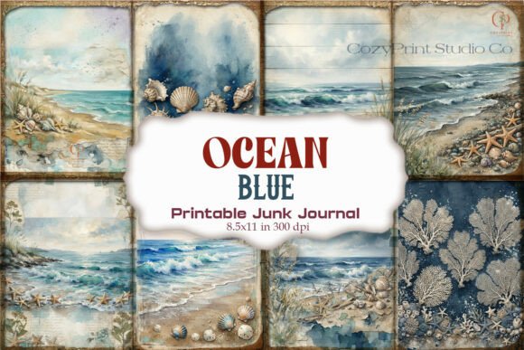 Ocean Blue Junk Journal Pages | Digital