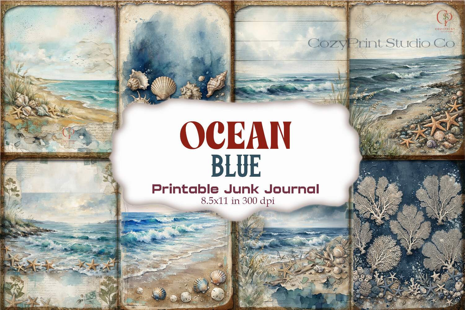 Ocean Blue Junk Journal Pages | Digital