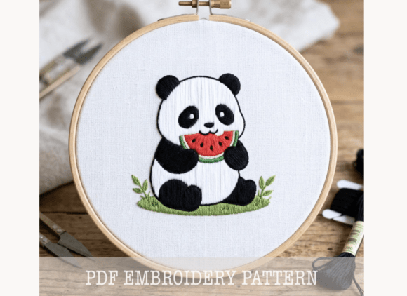 Panda Eating Watermelon Embroidery