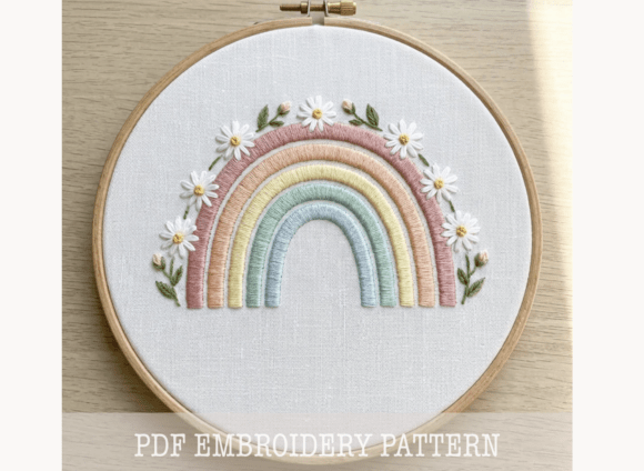 Pastel Rainbow Daisy Embroidery