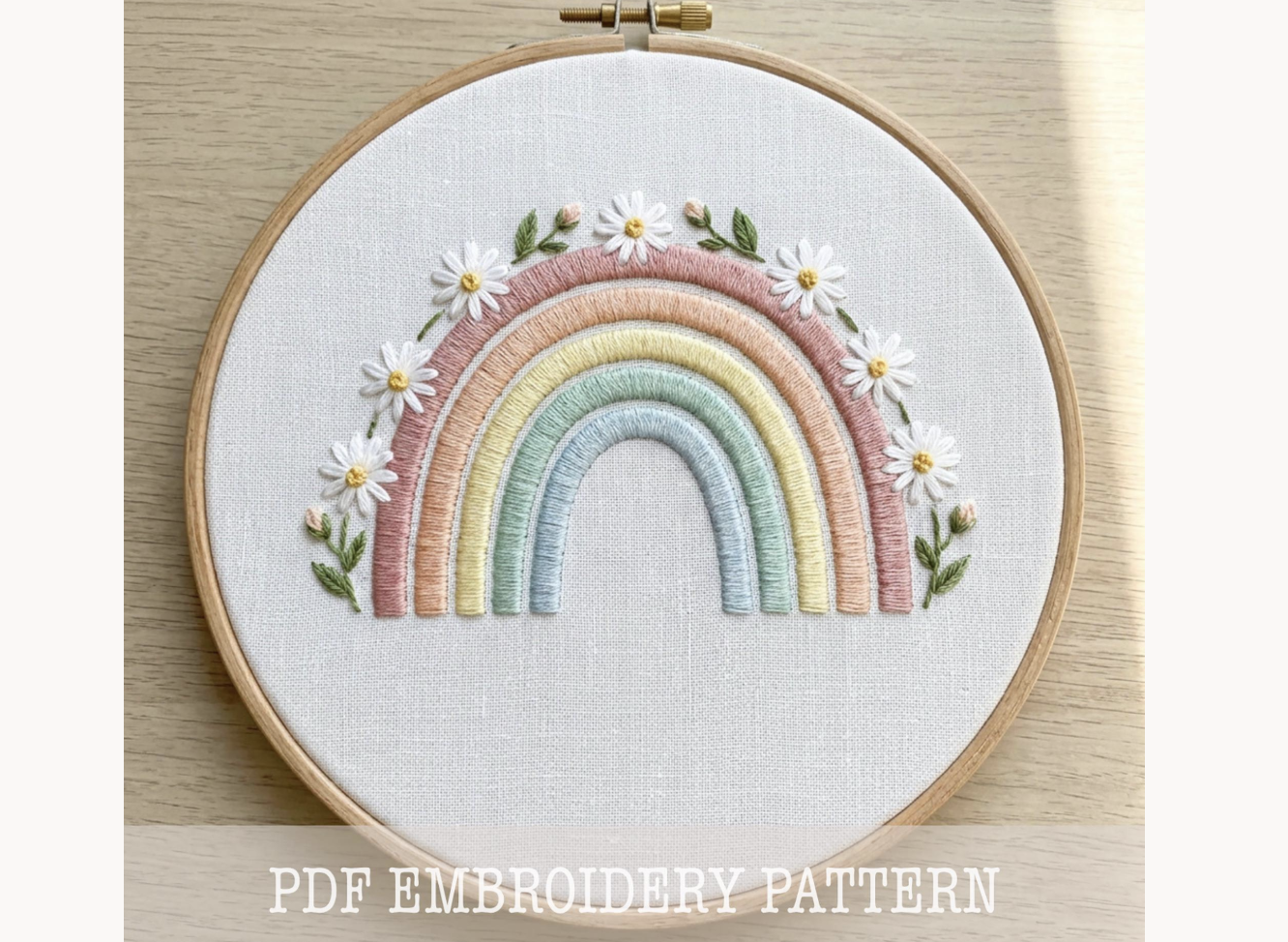 Pastel Rainbow Daisy Embroidery