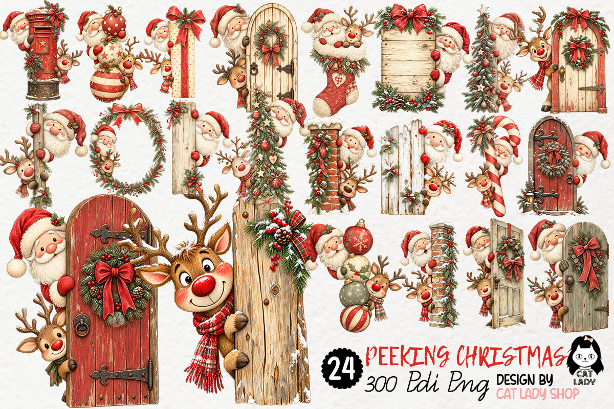 Peeking Santa & Reindeer Christmas
